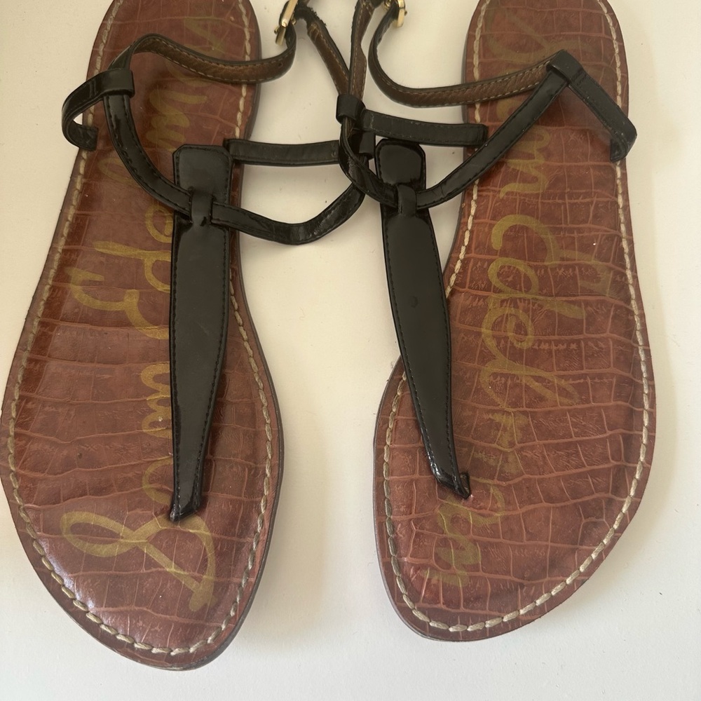 Sam Edelman Black T-Strap Sandals with Elegant Wraparound Laces